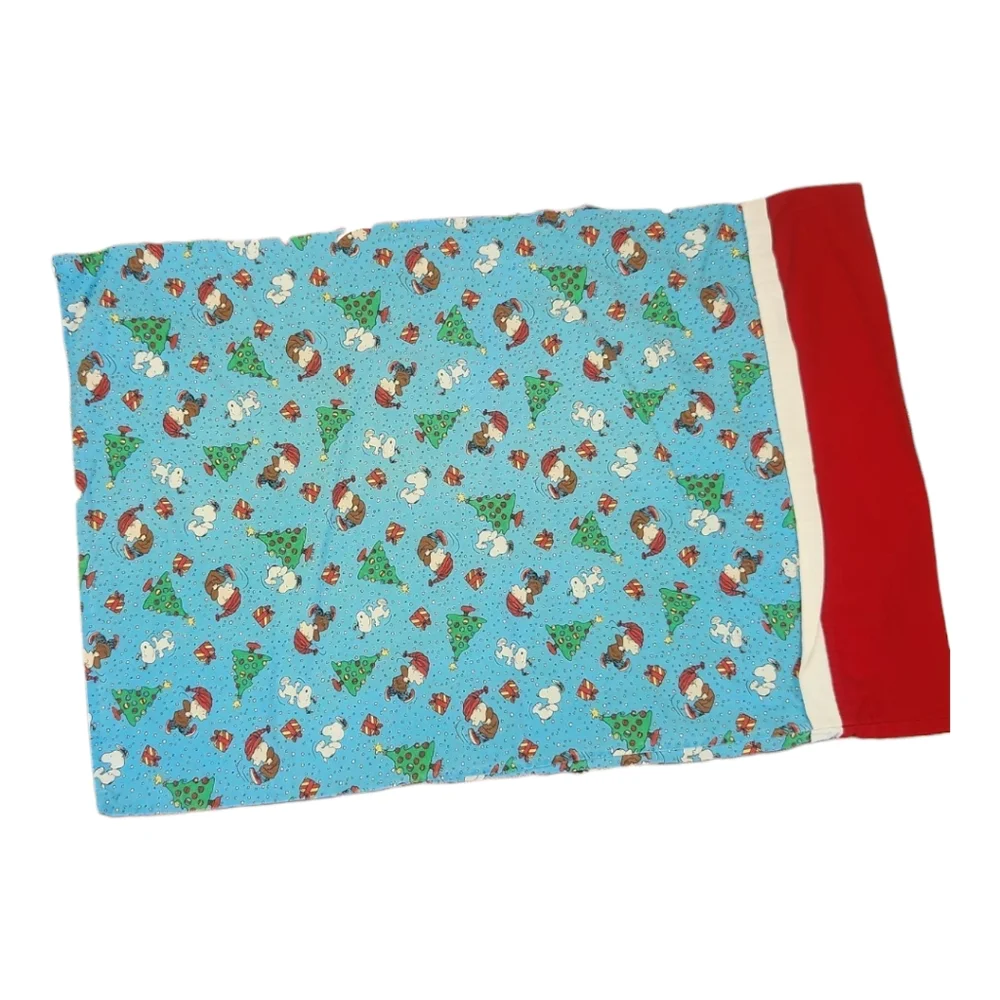 Vintage Peanuts Snoopy Christmas Pillowcase Standard Rare Blue Red Trees Charlie